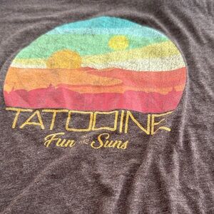 Star Wars Tatooine Retro Sunset Tee - Brown with Turquoise, Yellow, Orange, Red